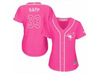 Women Majestic Toronto Blue Jays #33 J.A. Happ Pink Fashion Cool Base MLB Jersey