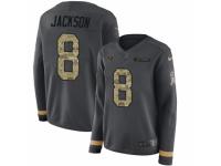 Women Nike Baltimore Ravens #8 Lamar Jackson Limited Black Salute to Service Therma Long Sleeve NFL Jersey