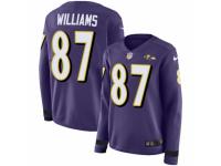 Women Nike Baltimore Ravens #87 Maxx Williams Limited Purple Therma Long Sleeve NFL Jersey