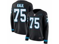 Women Nike Carolina Panthers #75 Matt Kalil Limited Black Therma Long Sleeve NFL Jersey