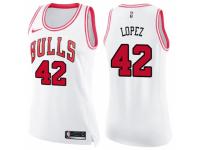 Women Nike Chicago Bulls #42 Robin Lopez Swingman White/Pink Fashion NBA Jersey