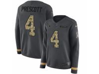 Women Nike Dallas Cowboys #4 Dak Prescott Limited Black Salute to Service Therma Long Sleeve NFL Jersey