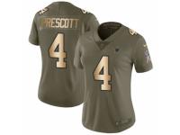 Women Nike Dallas Cowboys #4 Dak Prescott Limited Olive/Gold 2017 Salute to Service NFL Jersey