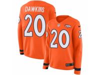 Women Nike Denver Broncos #20 Brian Dawkins Limited Orange Therma Long Sleeve NFL Jersey