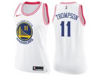 Women Nike Golden State Warriors #11 Klay Thompson Swingman White/Pink Fashion NBA Jersey