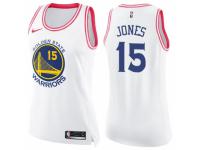 Women Nike Golden State Warriors #15 Damian Jones Swingman White/Pink Fashion NBA Jersey