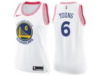 Women Nike Golden State Warriors #6 Nick Young Swingman White/Pink Fashion NBA Jersey