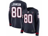 Women Nike Houston Texans #80 Andre Johnson Limited Navy Blue Therma Long Sleeve NFL Jersey