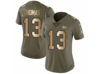Women Nike Kansas City Chiefs #13 DeAnthony Thomas Limited Olive/Gold 2017 Salute to Service NFL Jersey
