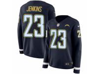 Women Nike Los Angeles Chargers #23 Rayshawn Jenkins Limited Navy Blue Therma Long Sleeve NFL Jersey