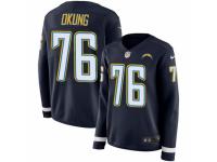 Women Nike Los Angeles Chargers #76 Russell Okung Limited Navy Blue Therma Long Sleeve NFL Jersey