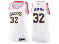 Women Nike Los Angeles Lakers #32 Magic Johnson Swingman White/Pink Fashion NBA Jersey