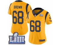 Women Nike Los Angeles Rams #68 Jamon Brown Limited Gold Rush Vapor Untouchable Super Bowl LIII Bound NFL Jersey