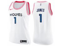 Women Nike Minnesota Timberwolves #1 Tyus Jones Swingman White/Pink Fashion NBA Jersey