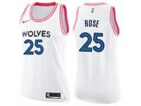 Women Nike Minnesota Timberwolves #25 Derrick Rose Swingman White-Pink Fashion NBA Jersey