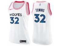 Women Nike Minnesota Timberwolves #32 Karl-Anthony Towns Swingman White/Pink Fashion NBA Jersey