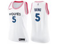 Women Nike Minnesota Timberwolves #5 Gorgui Dieng Swingman White/Pink Fashion NBA Jersey