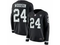 Women Nike Oakland Raiders #24 Charles Woodson Limited Black Therma Long Sleeve NFL Jersey