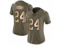 Women Nike Oakland Raiders #24 Willie Brown Limited Olive/Gold 2017 Salute to Service NFL Jersey