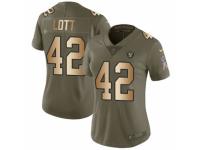 Women Nike Oakland Raiders #42 Ronnie Lott Limited Olive/Gold 2017 Salute to Service NFL Jersey