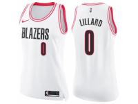 Women Nike Portland Trail Blazers #0 Damian Lillard Swingman White/Pink Fashion NBA Jersey