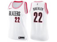 Women Nike Portland Trail Blazers #22 Clyde Drexler Swingman White/Pink Fashion NBA Jersey