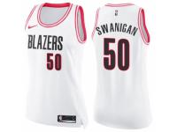 Women Nike Portland Trail Blazers #50 Caleb Swanigan Swingman White/Pink Fashion NBA Jersey