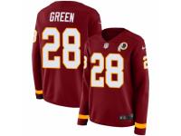 Women Nike Washington Redskins #28 Darrell Green Limited Burgundy Therma Long Sleeve NFL Jersey