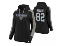 Women Oakland Raiders #82 Jordy Nelson Navy-Heathered Gray Iconic Color Block Pullover Hoodie