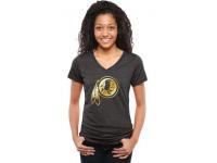 Women Washington Redskins Pro Line Black Gold Collection V-Neck Tri-Blend T-Shirt