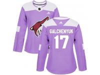 Women's Adidas Alex Galchenyuk Authentic Purple NHL Jersey Arizona Coyotes #17 Fights Cancer Practice