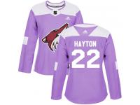 Women's Adidas Barrett Hayton Authentic Purple NHL Jersey Arizona Coyotes #22 Fights Cancer Practice