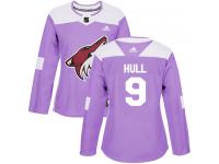 Women's Adidas Bobby Hull Authentic Purple NHL Jersey Arizona Coyotes #9 Fights Cancer Practice