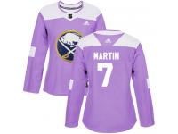 Women's Adidas Buffalo Sabres #7 Rick Martin Authentic Purple Fights Cancer Practice NHL Jersey