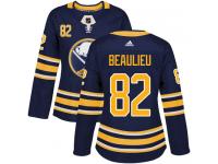 Women's Adidas Buffalo Sabres #82 Nathan Beaulieu Authentic Navy Blue Home NHL Jersey