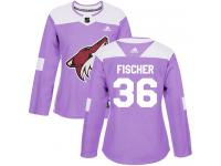 Women's Adidas Christian Fischer Authentic Purple NHL Jersey Arizona Coyotes #36 Fights Cancer Practice