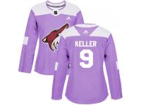 Women's Adidas Clayton Keller Authentic Purple NHL Jersey Arizona Coyotes #9 Fights Cancer Practice