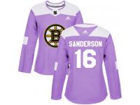 Women's Adidas Derek Sanderson Authentic Purple NHL Jersey Boston Bruins #16 Fights Cancer Practice