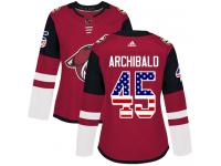 Women's Adidas Josh Archibald Authentic Red NHL Jersey Arizona Coyotes #45 USA Flag Fashion