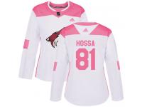 Women's Adidas Marian Hossa Authentic White Pink NHL Jersey Arizona Coyotes #81 Fashion