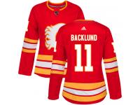 Women's Adidas NHL Calgary Flames #11 Mikael Backlund Authentic Alternate Jersey Red Adidas