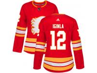 Women's Adidas NHL Calgary Flames #12 Jarome Iginla Authentic Alternate Jersey Red Adidas