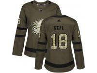 Women's Adidas NHL Calgary Flames #18 James Neal Authentic Jersey Green Salute to Service Adidas