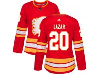 Women's Adidas NHL Calgary Flames #20 Curtis Lazar Authentic Alternate Jersey Red Adidas