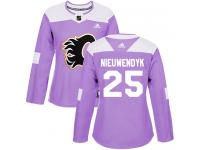 Women's Adidas NHL Calgary Flames #25 Joe Nieuwendyk Authentic Jersey Purple Fights Cancer Practice Adidas