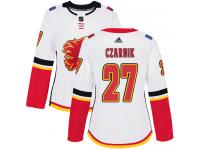 Women's Adidas NHL Calgary Flames #27 Austin Czarnik Authentic Away Jersey White Adidas