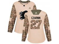 Women's Adidas NHL Calgary Flames #27 Austin Czarnik Authentic Jersey Camo Veterans Day Practice Adidas