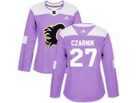 Women's Adidas NHL Calgary Flames #27 Austin Czarnik Authentic Jersey Purple Fights Cancer Practice Adidas