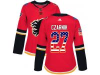 Women's Adidas NHL Calgary Flames #27 Austin Czarnik Authentic Jersey Red USA Flag Fashion Adidas