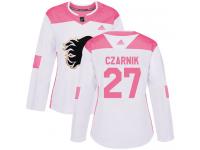 Women's Adidas NHL Calgary Flames #27 Austin Czarnik Authentic Jersey White Pink Fashion Adidas